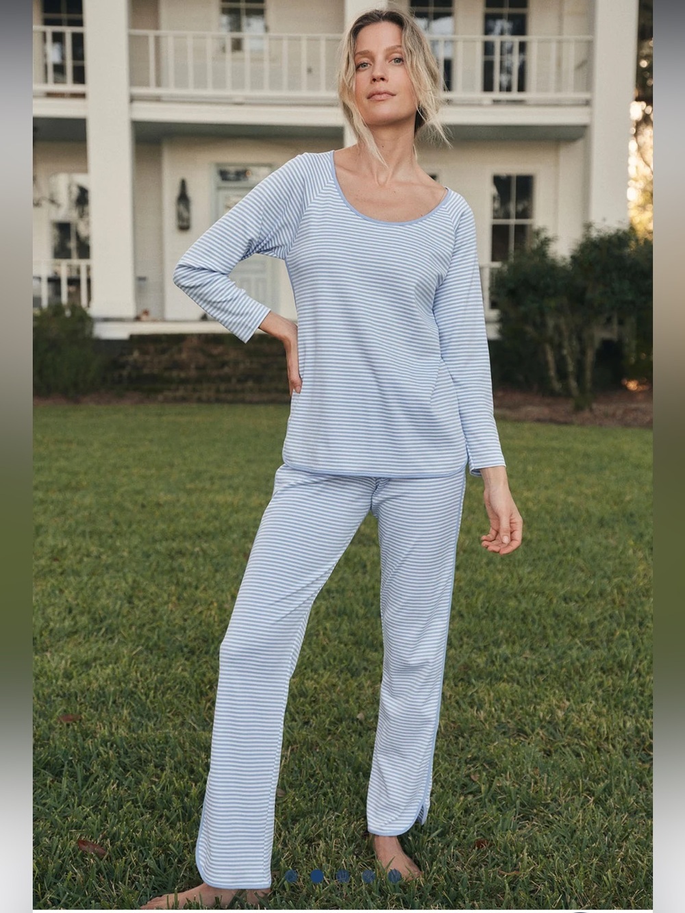 LAKE Blue and White Long Sleeve Pajama Set in Hydrangea sz XL *AS IS*